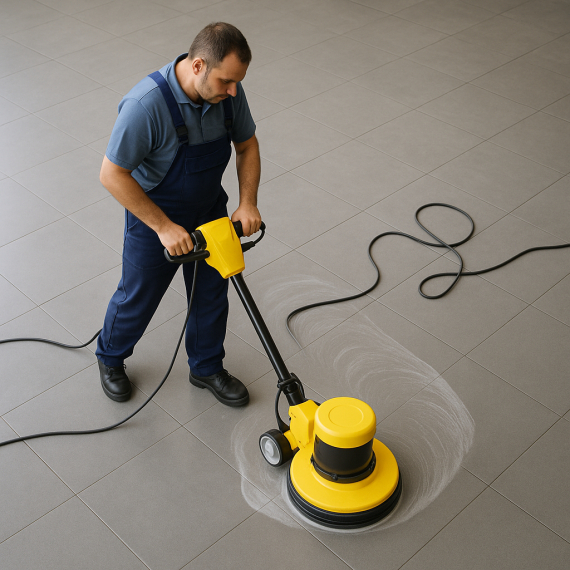 Nettoyage sol carrelé avec une machine professionnelle